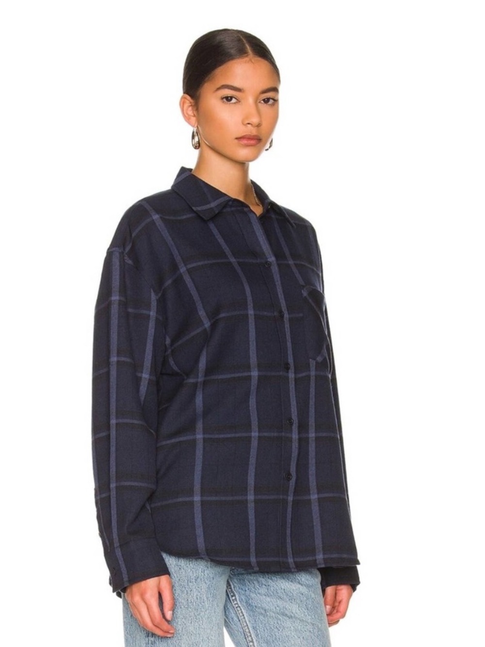 ANINE BING Sam Shirt - Blue Plaid Size M - Picture 2 of 13